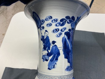 A Chinese blue and white 'gu' vase with figurative design, Kangxi
